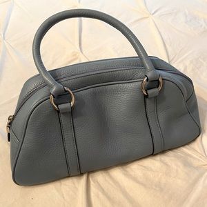 Leather Baby Blue Half Moon Zip Top Tote